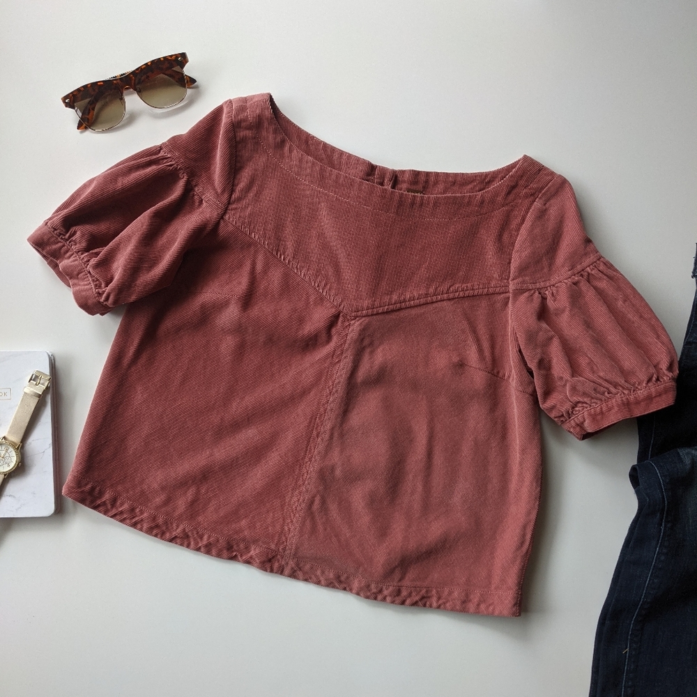 FREE PEOPLE Courdoroy Cotton Crop Top Blouse Shirt Size Small - Picture 14 of 14